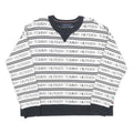 TOMMY HILFIGER Womens White & Navy Logo Patterned Jumper Crew Neck Basic Knit S