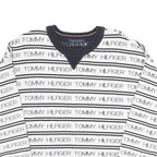 TOMMY HILFIGER Womens White & Navy Logo Patterned Jumper Crew Neck Basic Knit S