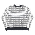 TOMMY HILFIGER Womens White & Navy Logo Patterned Jumper Crew Neck Basic Knit S