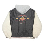 DISNEY Mens Grey & Cream Mickey Button Jacket XL Cotton Blend Hooded Casual