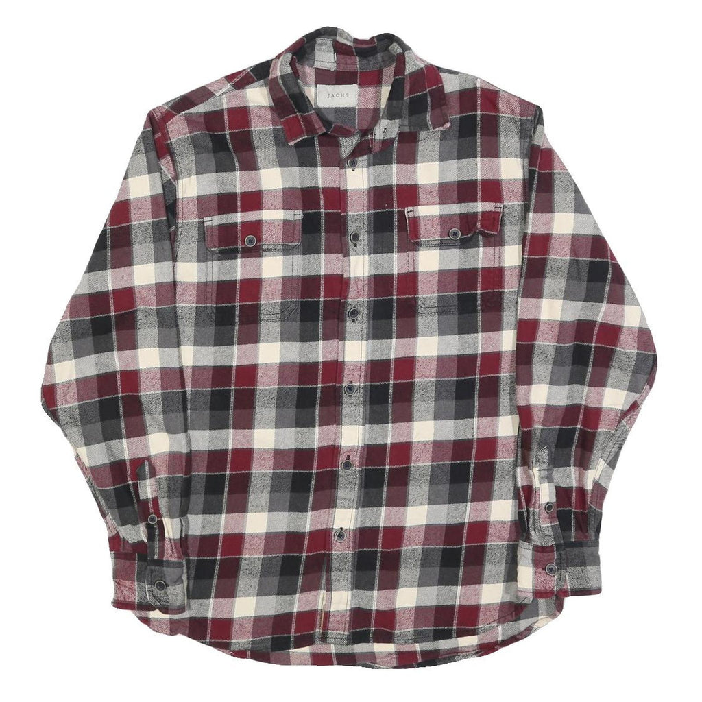JACHS Mens Burgundy Black & Cream Check Shirt M Casual Long Sleeve Cotton Blend