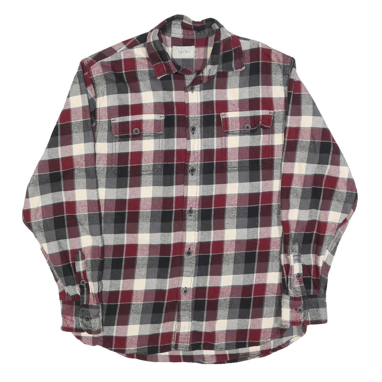 JACHS Mens Burgundy Black & Cream Check Shirt M Casual Long Sleeve Cotton Blend