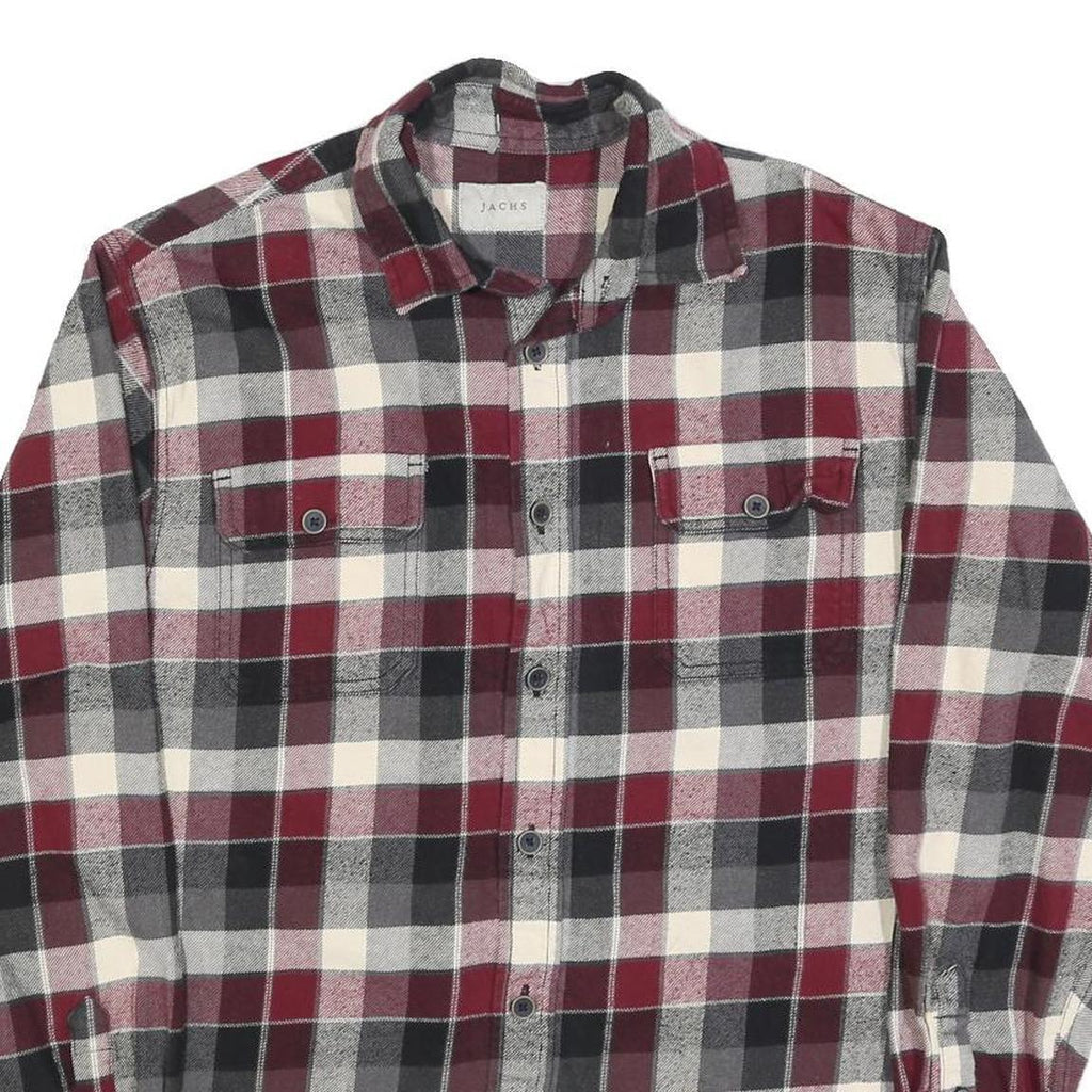 JACHS Mens Burgundy Black & Cream Check Shirt M Casual Long Sleeve Cotton Blend