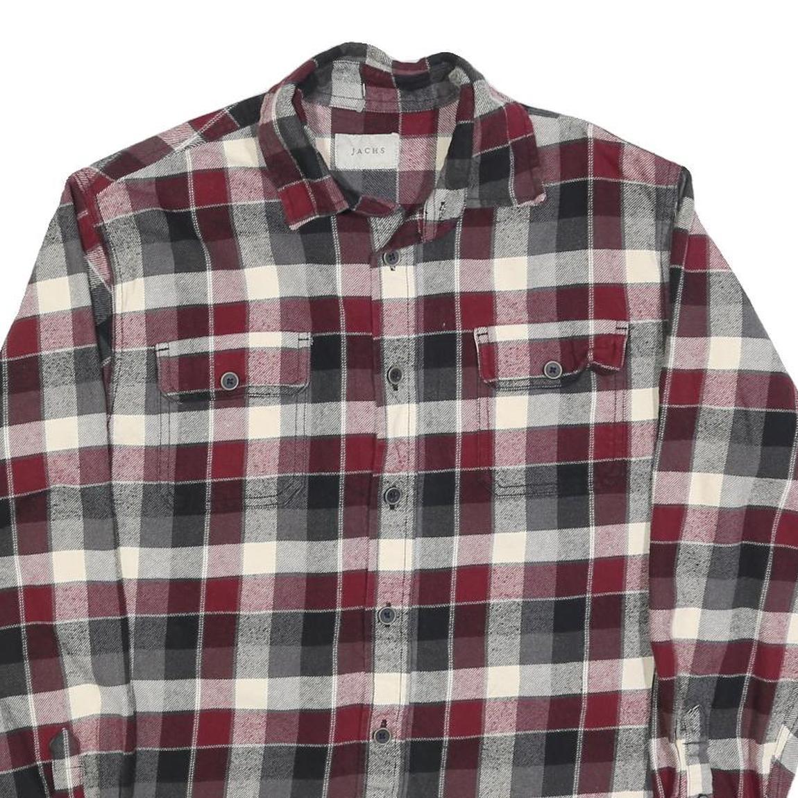 JACHS Mens Burgundy Black & Cream Check Shirt M Casual Long Sleeve Cotton Blend