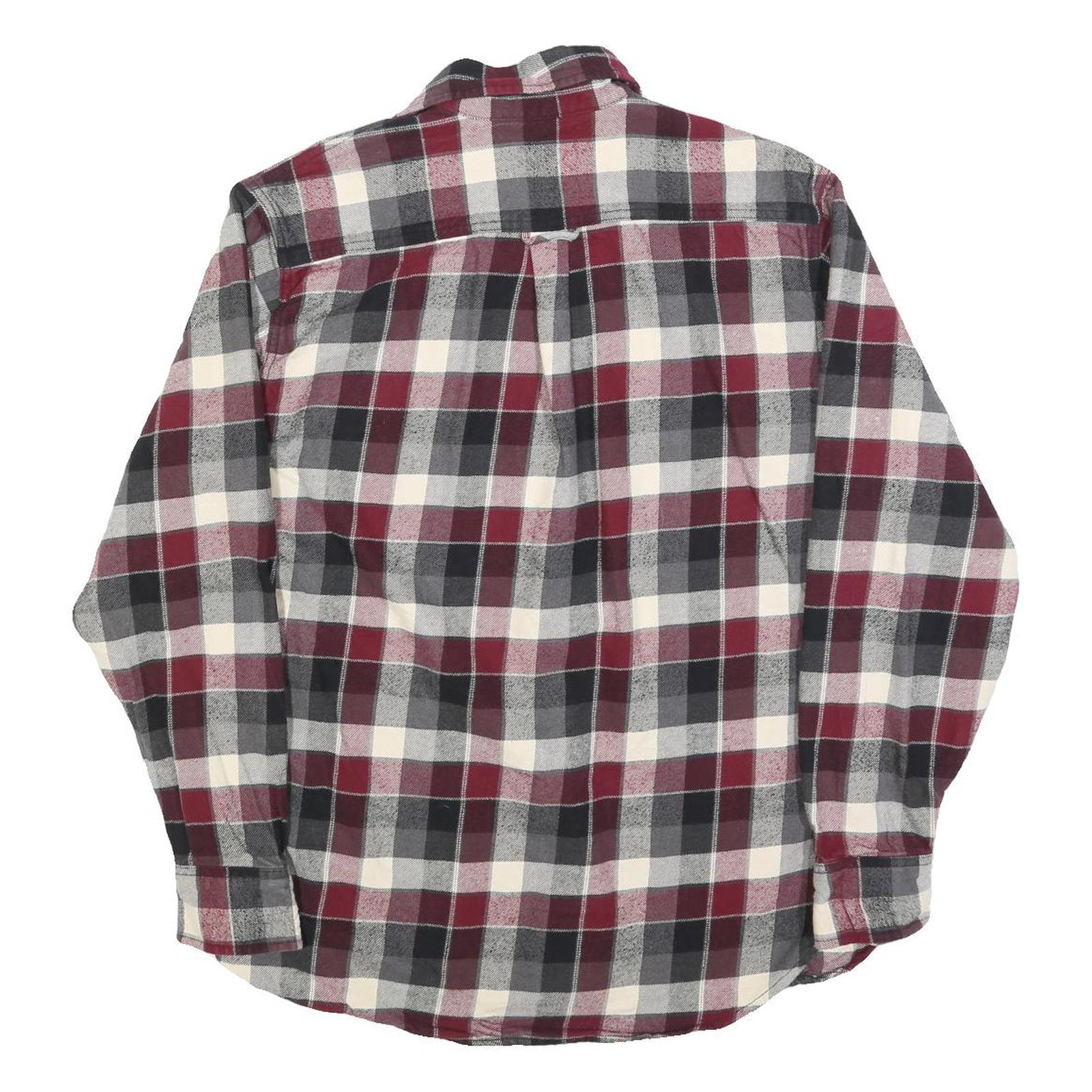 JACHS Mens Burgundy Black & Cream Check Shirt M Casual Long Sleeve Cotton Blend