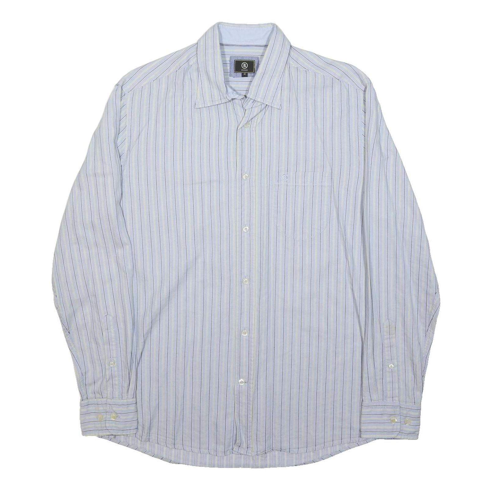 BOGNER Mens Blue Striped Shirt M Cotton Blend Classic Fit Button Collar