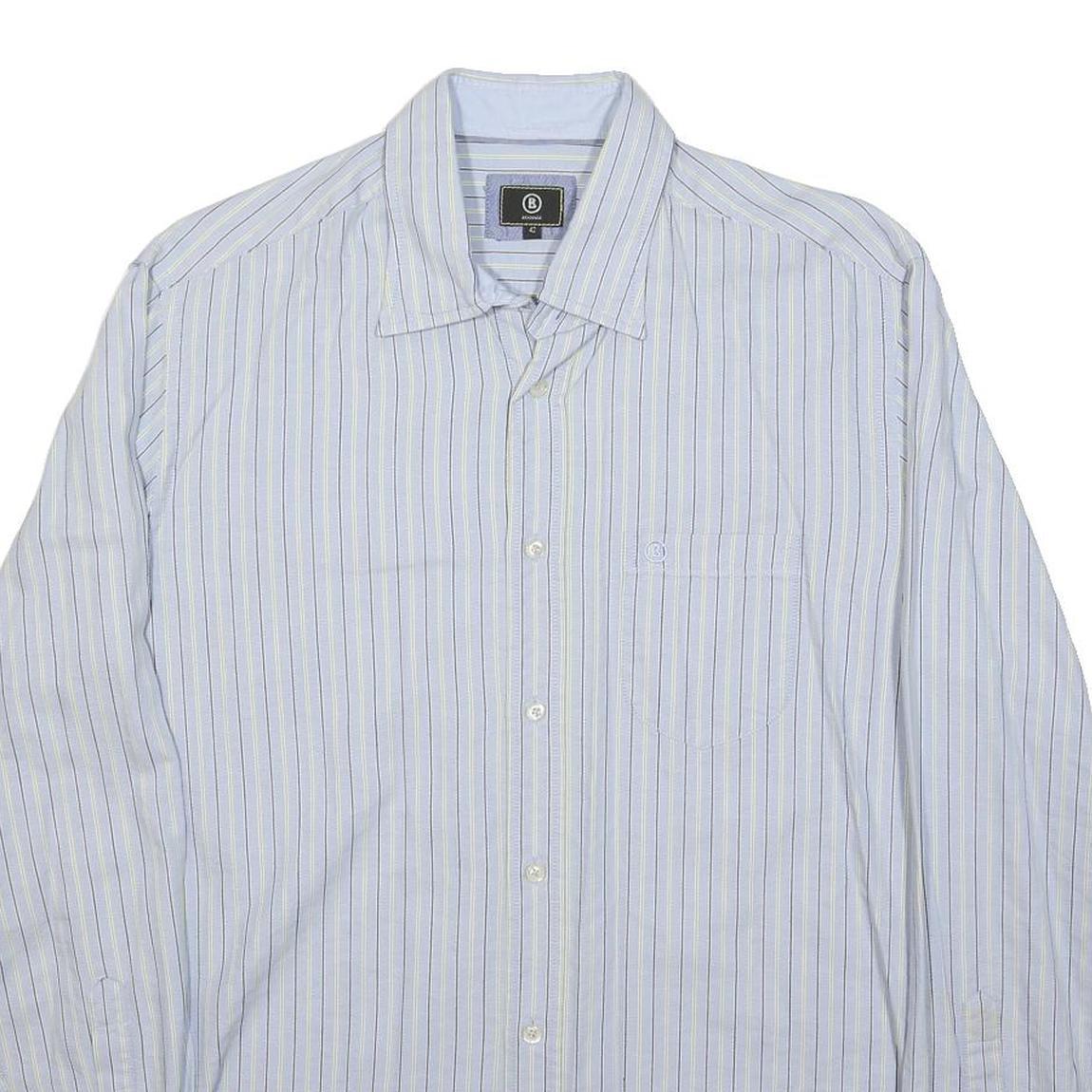 BOGNER Mens Blue Striped Shirt M Cotton Blend Classic Fit Button Collar
