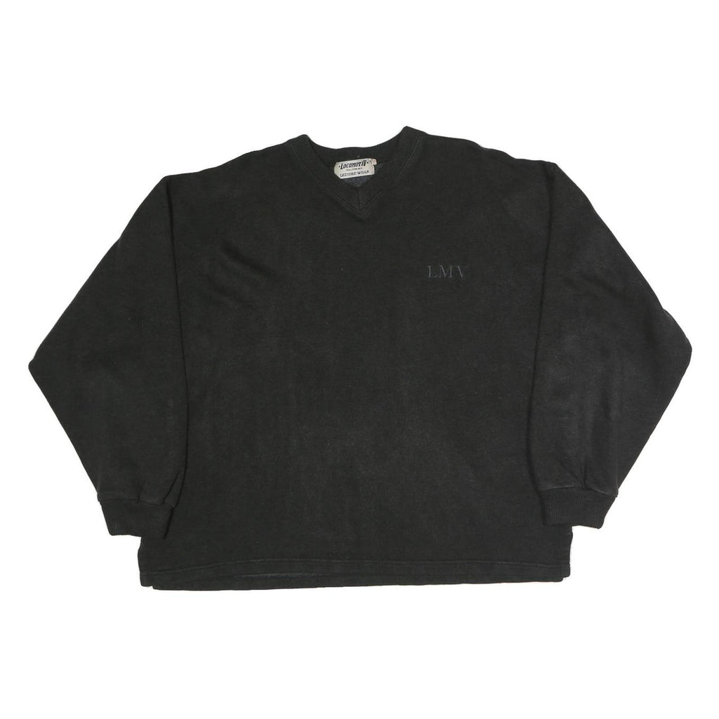 LEASURE WEAR Womens Black Cotton Blend V-Neck Sweatshirt M Casual Pullover