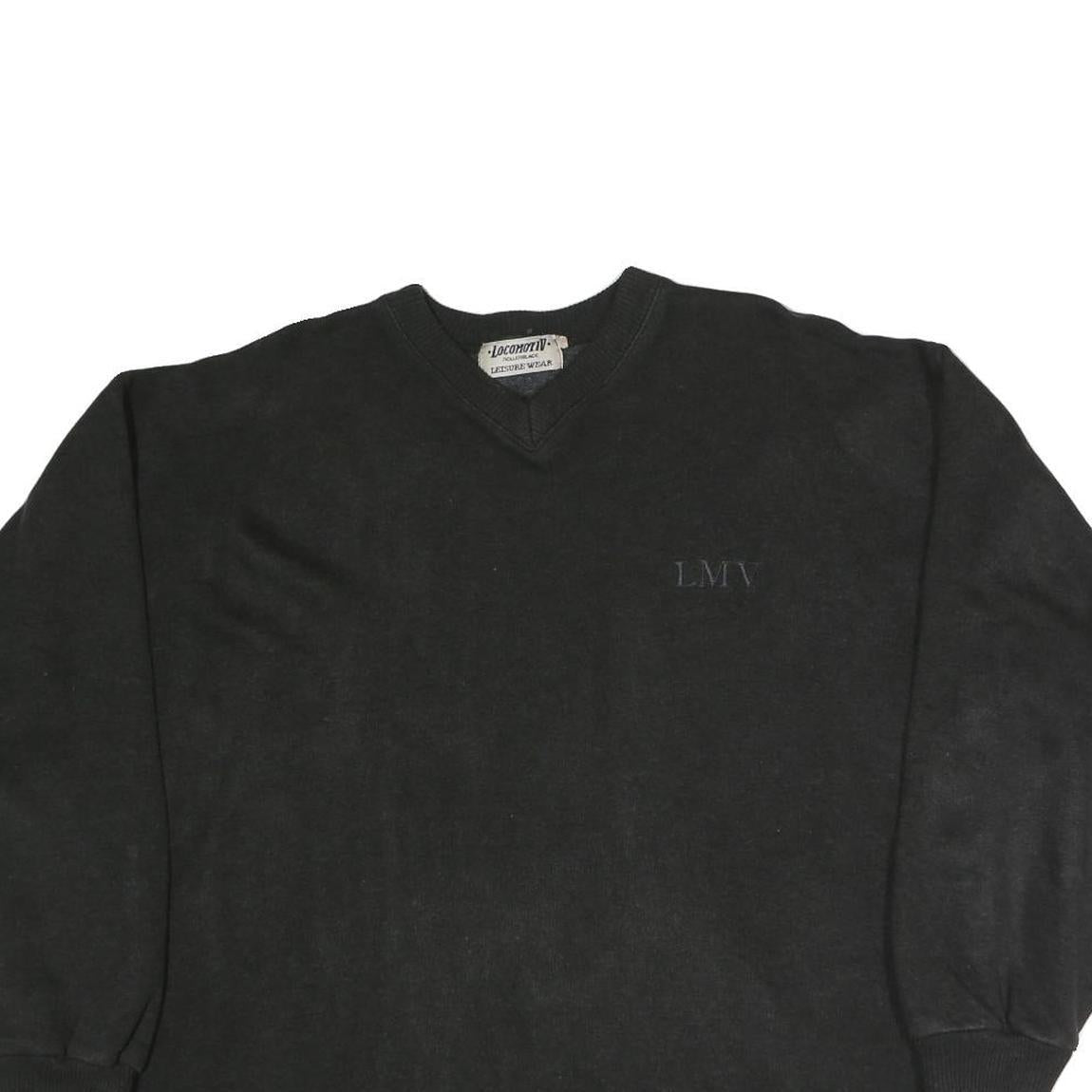 LEASURE WEAR Womens Black Cotton Blend V-Neck Sweatshirt M Casual Pullover