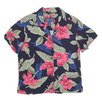 ISLAND TRADERS Womens Navy Blue & Red Floral Rayon Shirt S Tropical Print