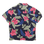 ISLAND TRADERS Womens Navy Blue & Red Floral Rayon Shirt S Tropical Print