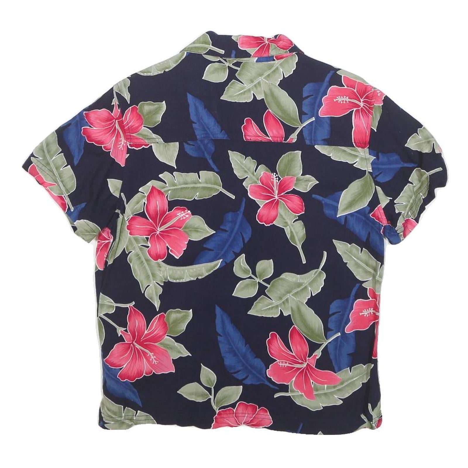 ISLAND TRADERS Womens Navy Blue & Red Floral Rayon Shirt S Tropical Print
