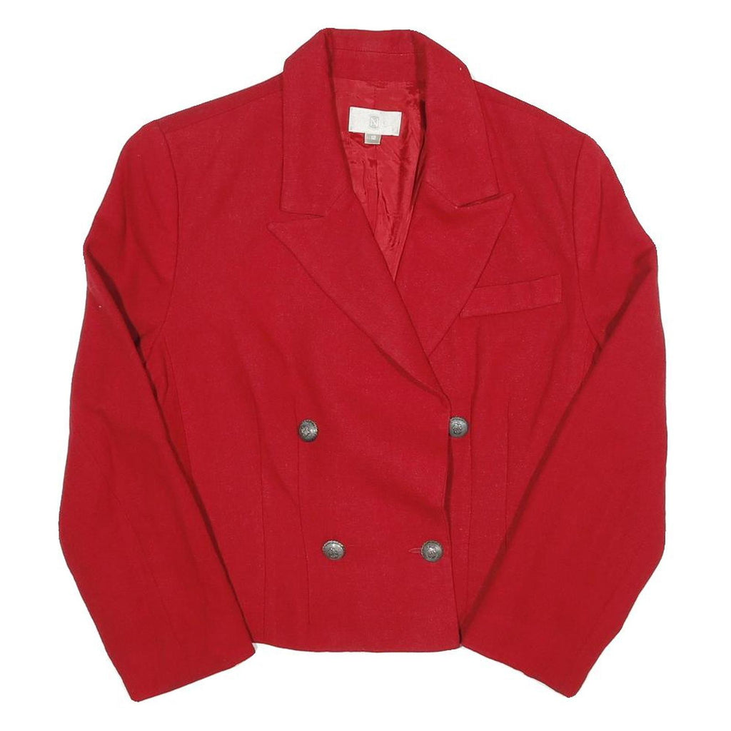 Womens Red Button Up Jacket UK 12 Polyester Blend Double Breasted Classic