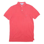 TOMMY HILFIGER Mens Red Short Sleeve Plain Polo Shirt S Cotton Casual