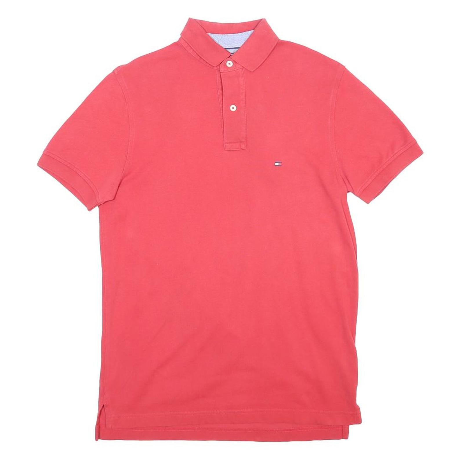 TOMMY HILFIGER Mens Red Short Sleeve Plain Polo Shirt S Cotton Casual