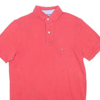 TOMMY HILFIGER Mens Red Short Sleeve Plain Polo Shirt S Cotton Casual