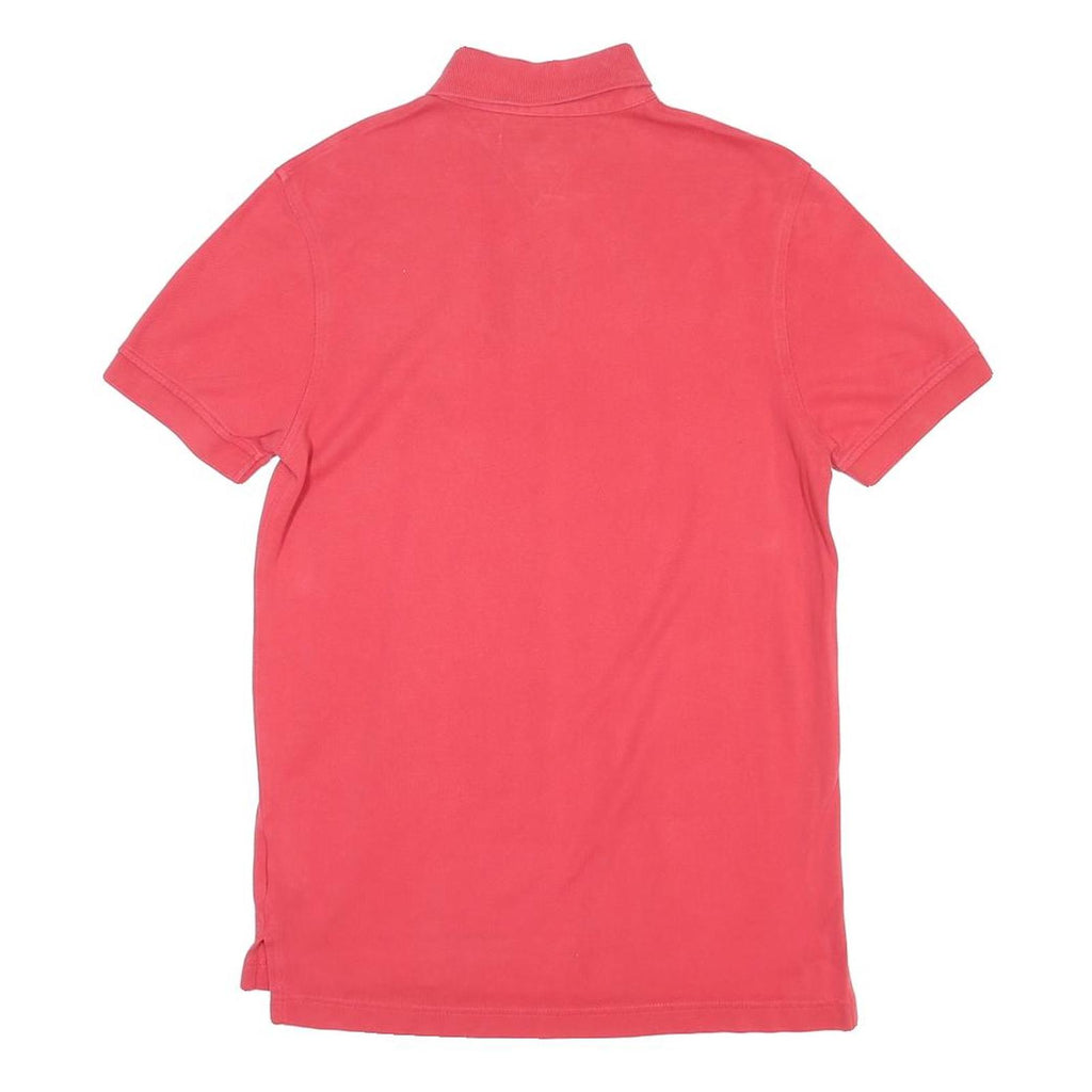 TOMMY HILFIGER Mens Red Short Sleeve Plain Polo Shirt S Cotton Casual
