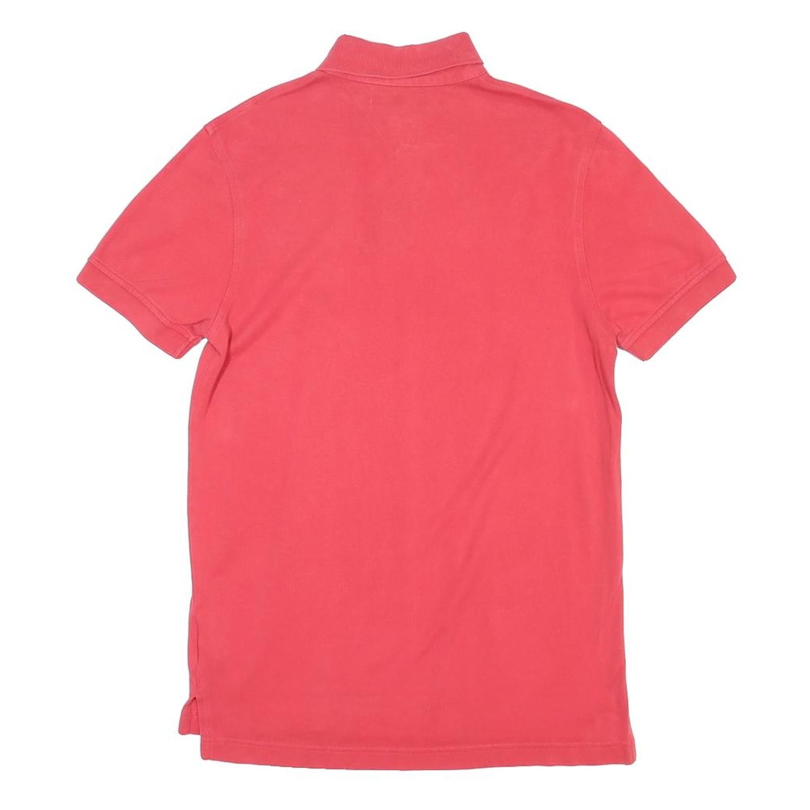 TOMMY HILFIGER Mens Red Short Sleeve Plain Polo Shirt S Cotton Casual