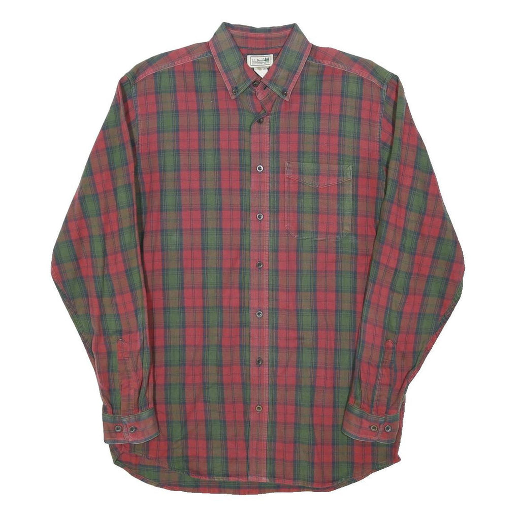 L.L.Bean Mens Red & Green Check Casual Button-Down Collar Shirt M Cotton Blend