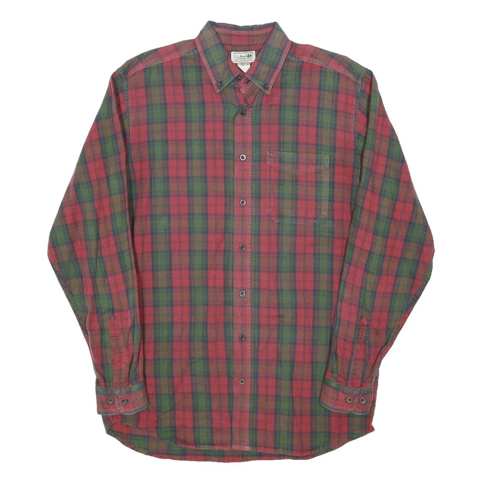 L.L.Bean Mens Red & Green Check Casual Button-Down Collar Shirt M Cotton Blend