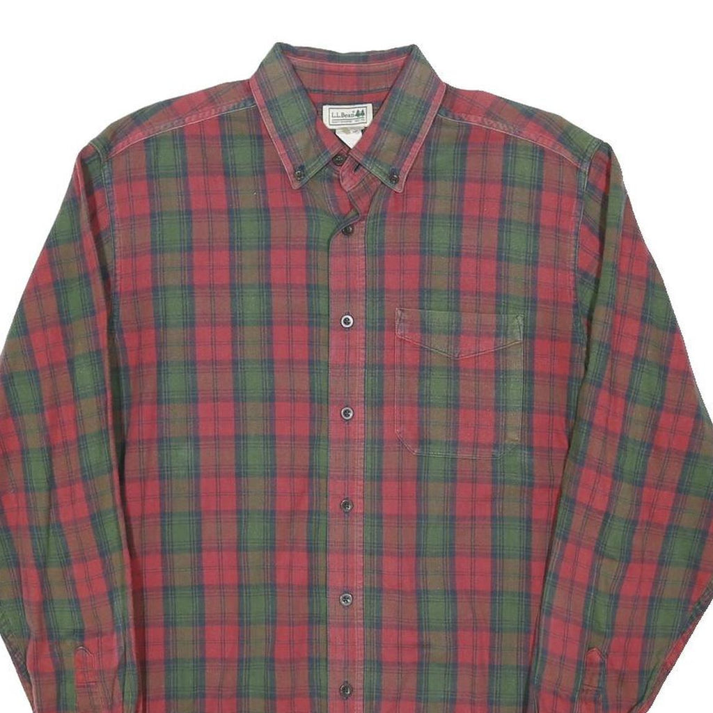 L.L.Bean Mens Red & Green Check Casual Button-Down Collar Shirt M Cotton Blend