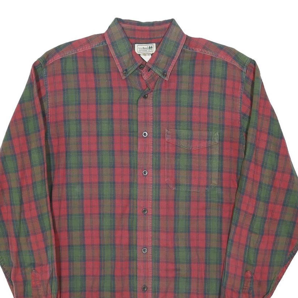 L.L.Bean Mens Red & Green Check Casual Button-Down Collar Shirt M Cotton Blend