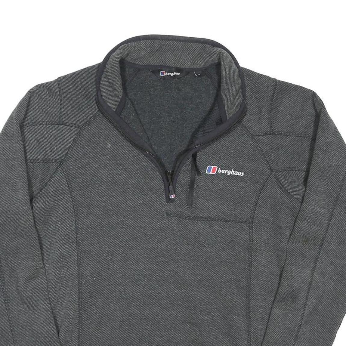 BERGHAUS Mens Grey Patterned Pullover Jumper 1/4 Zip Polyester Blend S Outdoor