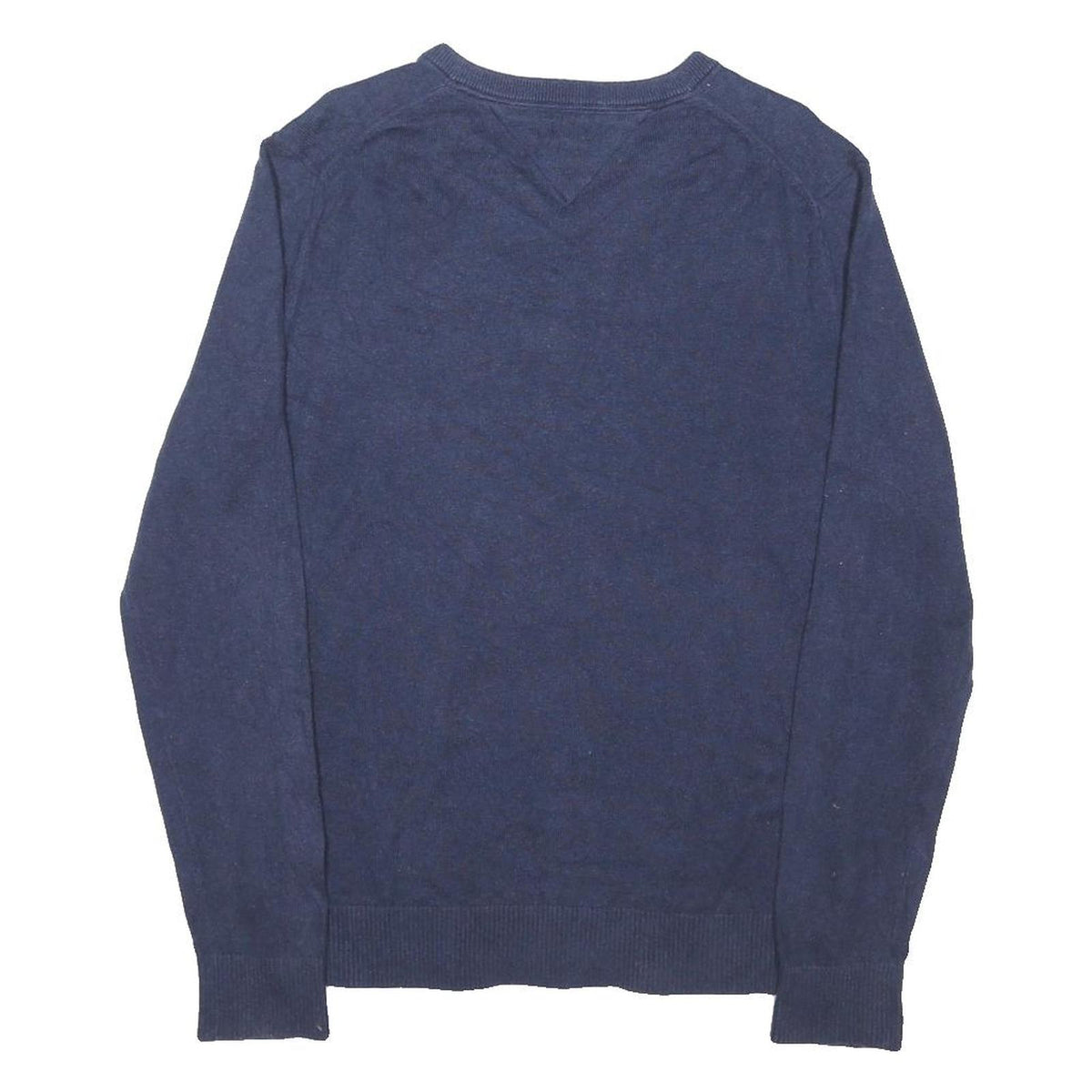 TOMMY HILFIGER Mens Blue Plain V-Neck Basic Knit Jumper M Cotton Blend Classic