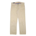 TOMMY HILFIGER Mens Cotton Blend Beige Regular Straight Trousers W34 L30 Casual