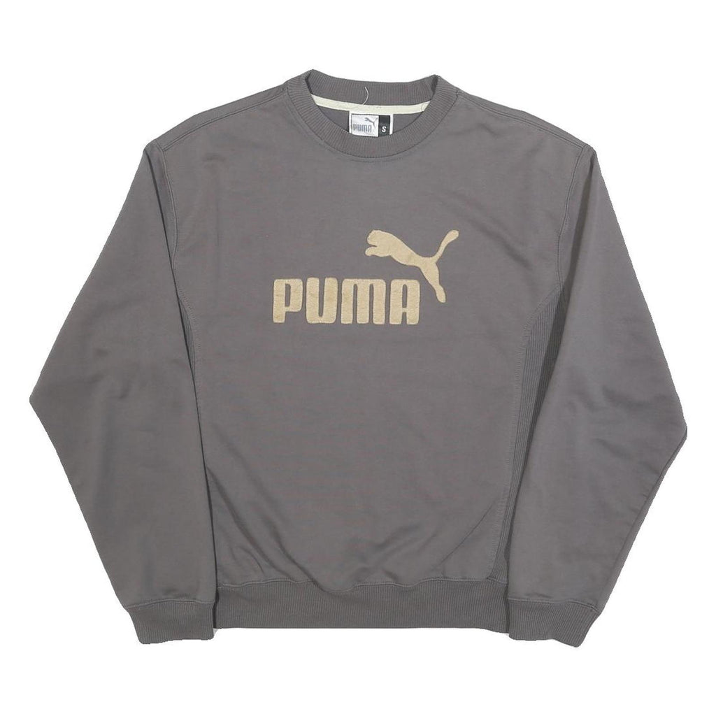 PUMA Mens Grey Beige Logo Crew Neck Sweatshirt S Sports Casual Cotton