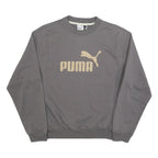 PUMA Mens Grey Beige Logo Crew Neck Sweatshirt S Sports Casual Cotton