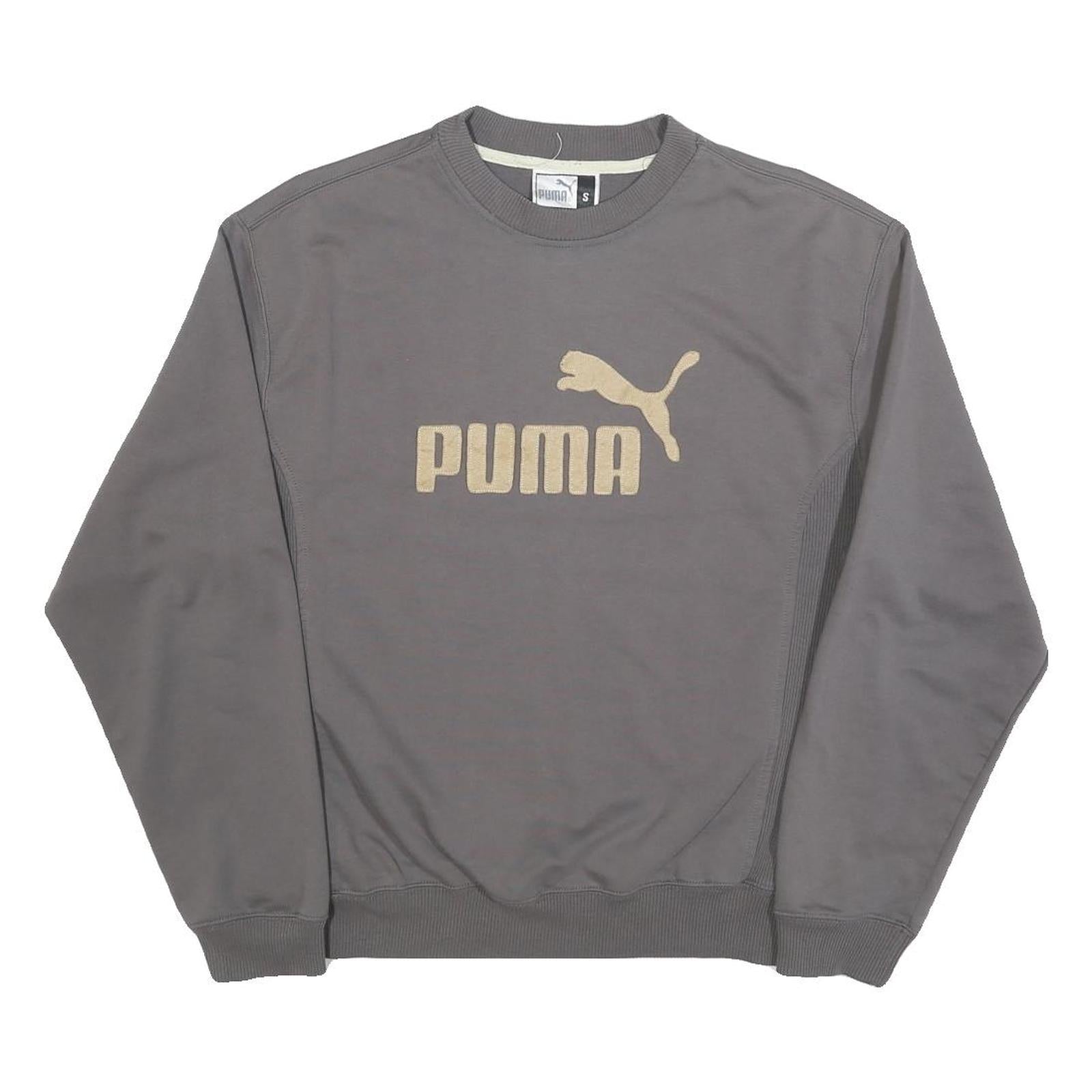 PUMA Mens Grey Beige Logo Crew Neck Sweatshirt S Sports Casual Cotton