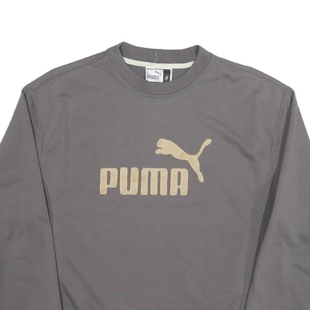 PUMA Mens Grey Beige Logo Crew Neck Sweatshirt S Sports Casual Cotton