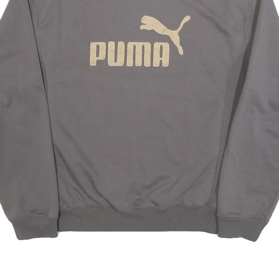 PUMA Mens Grey Beige Logo Crew Neck Sweatshirt S Sports Casual Cotton