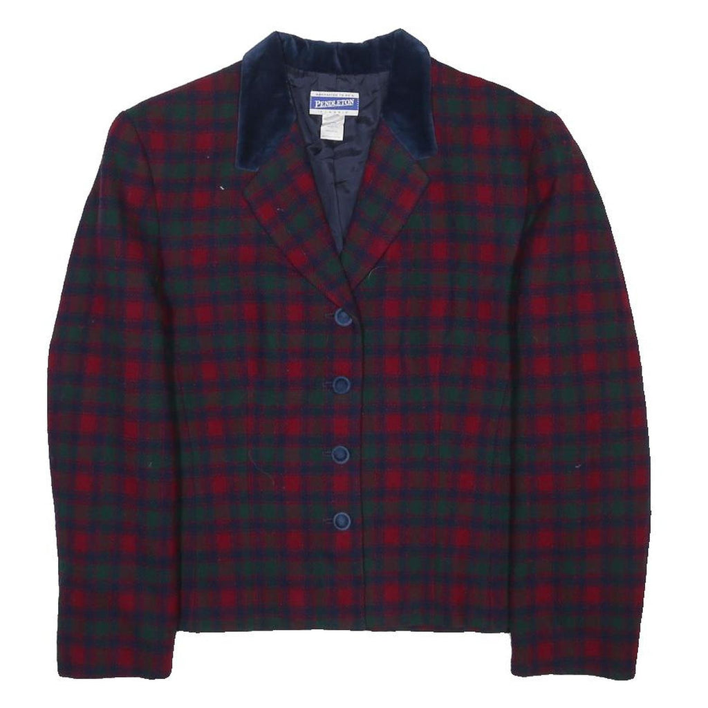 PENDLETON Womens Red & Green Wool Blend Check Jacket UK 14 Button Closure