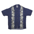 CAMPIA Mens Blue Rayon Hawaiian Shirt XL Leaf Print Casual Summer Button