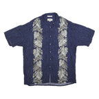 CAMPIA Mens Blue Rayon Hawaiian Shirt XL Leaf Print Casual Summer Button