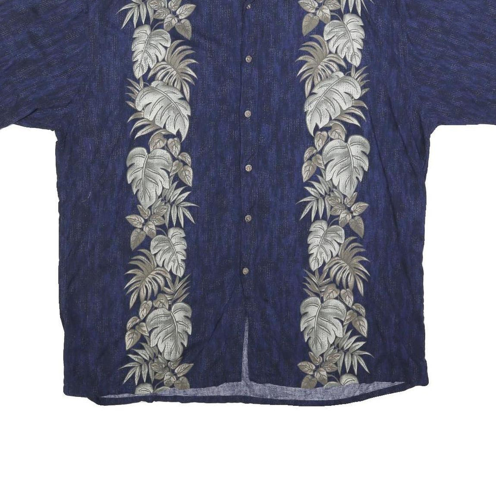 CAMPIA Mens Blue Rayon Hawaiian Shirt XL Leaf Print Casual Summer Button