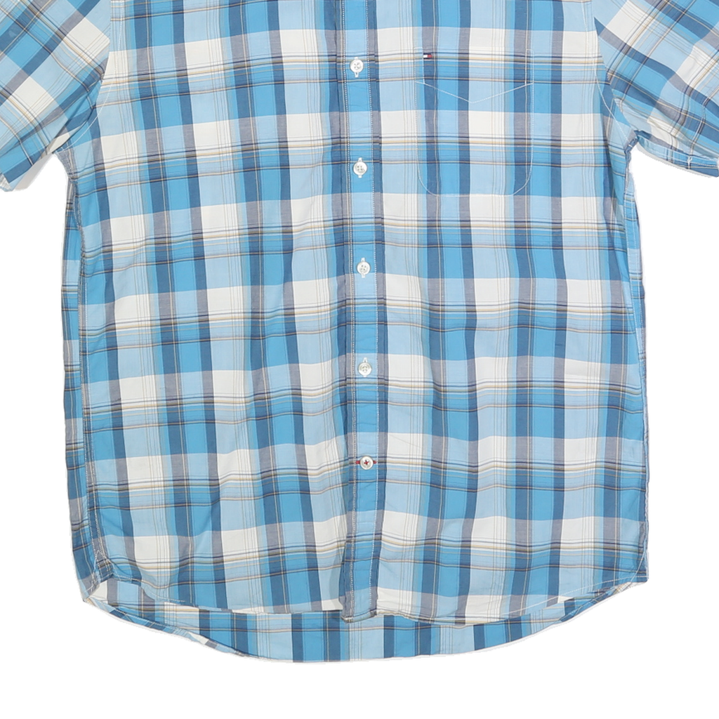 TOMMY HILFIGER Mens Blue White & Navy Check Shirt M Classic Fit Cotton Blend