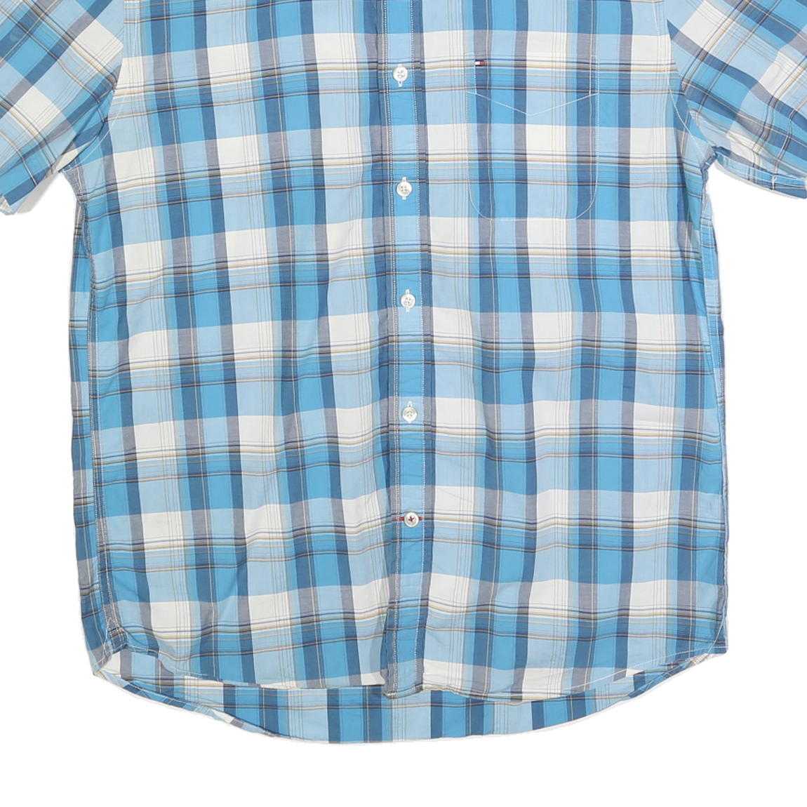 TOMMY HILFIGER Mens Blue White & Navy Check Shirt M Classic Fit Cotton Blend