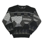EXPRESSIONS Mens Black Grey Patterned Acrylic Jumper Crew Neck L Casual Comfort