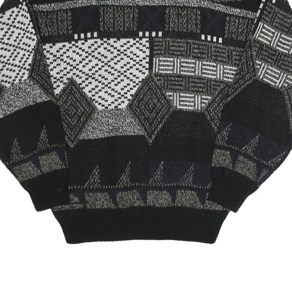 EXPRESSIONS Mens Black Grey Patterned Acrylic Jumper Crew Neck L Casual Comfort