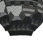 EXPRESSIONS Mens Black Grey Patterned Acrylic Jumper Crew Neck L Casual Comfort