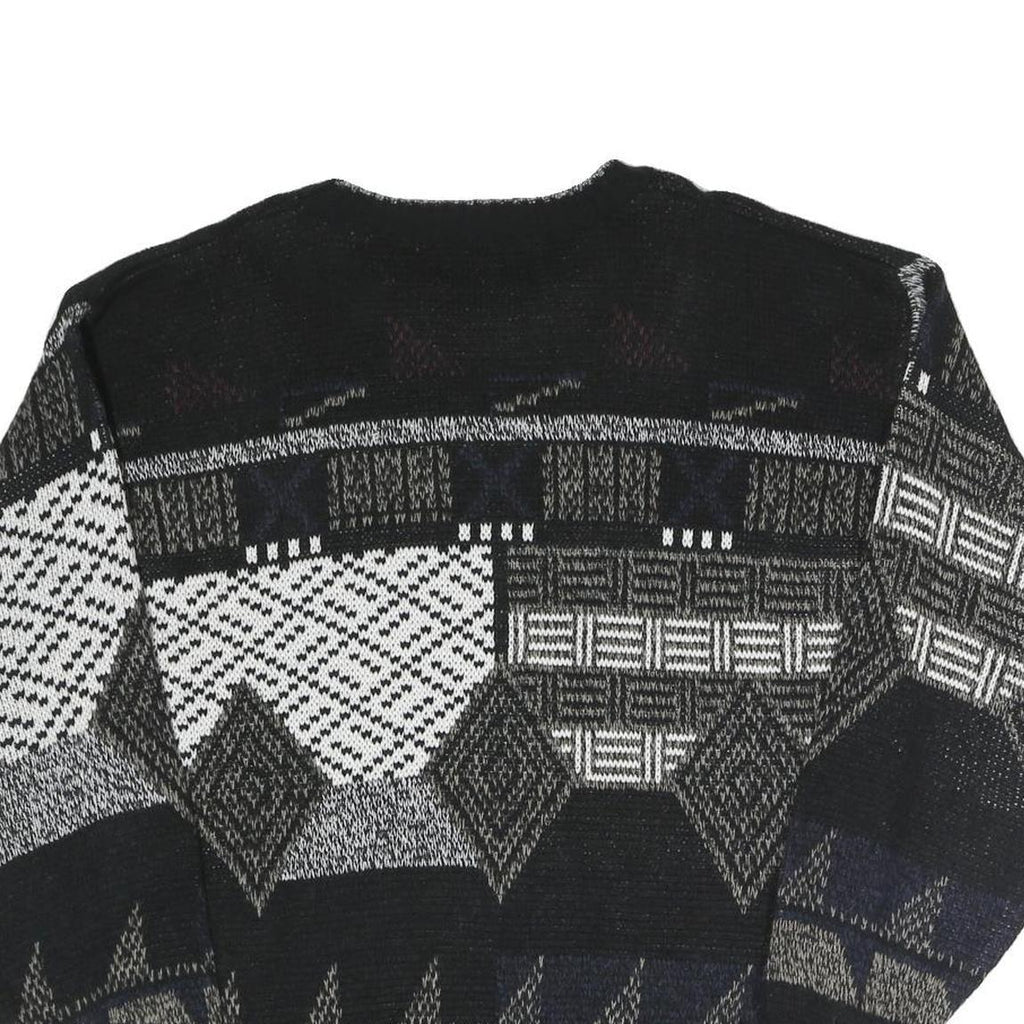 EXPRESSIONS Mens Black Grey Patterned Acrylic Jumper Crew Neck L Casual Comfort