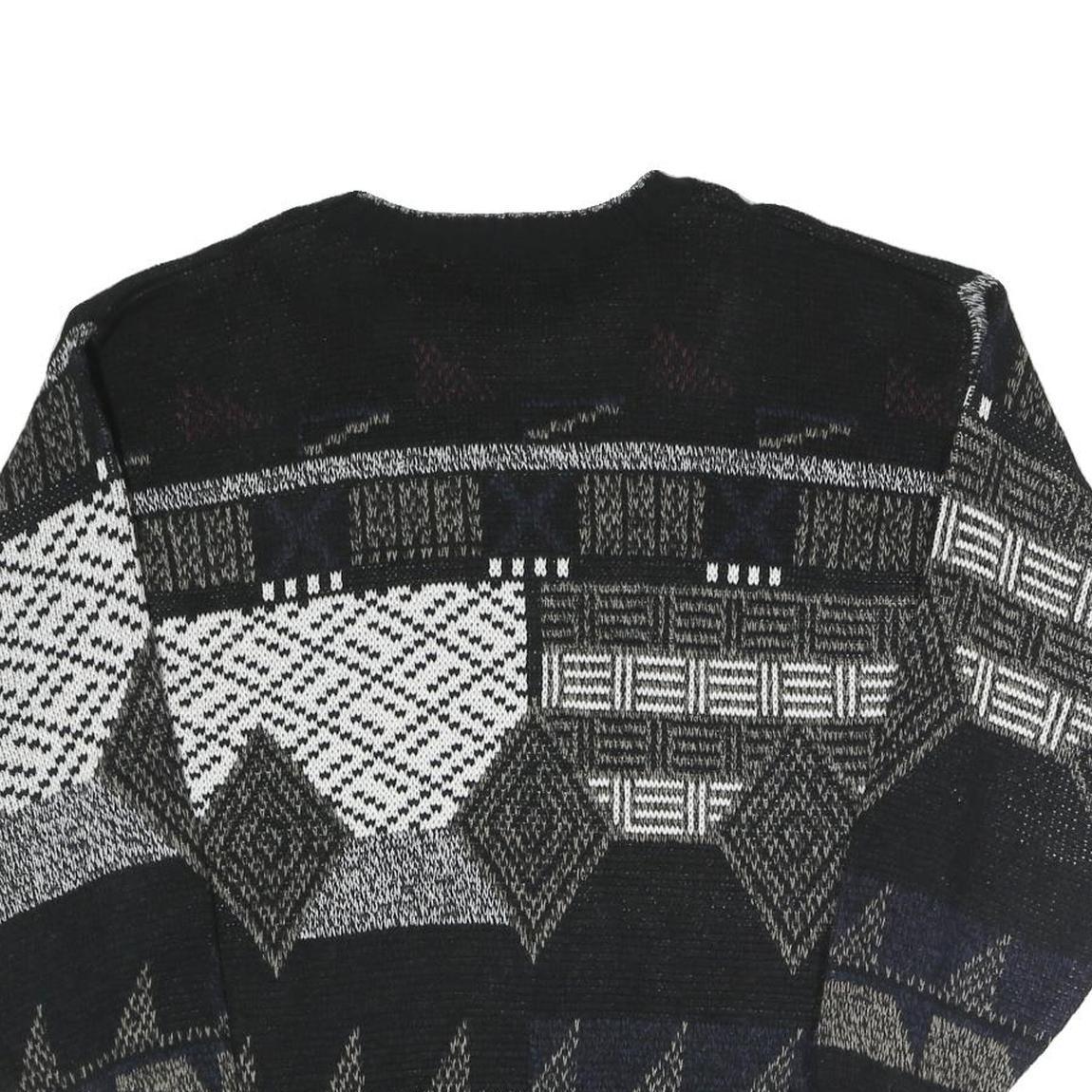 EXPRESSIONS Mens Black Grey Patterned Acrylic Jumper Crew Neck L Casual Comfort