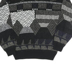 EXPRESSIONS Mens Black Grey Patterned Acrylic Jumper Crew Neck L Casual Comfort