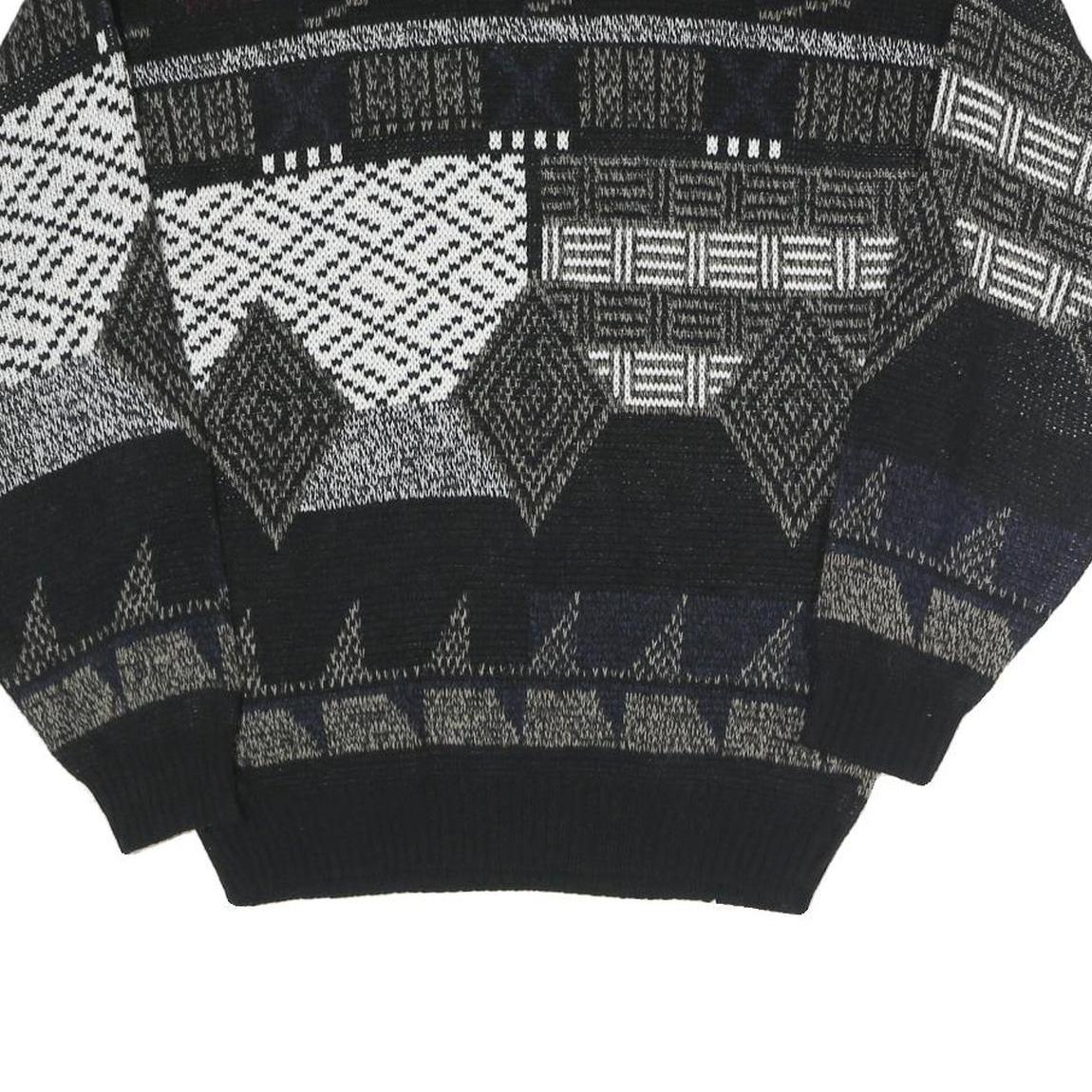 EXPRESSIONS Mens Black Grey Patterned Acrylic Jumper Crew Neck L Casual Comfort