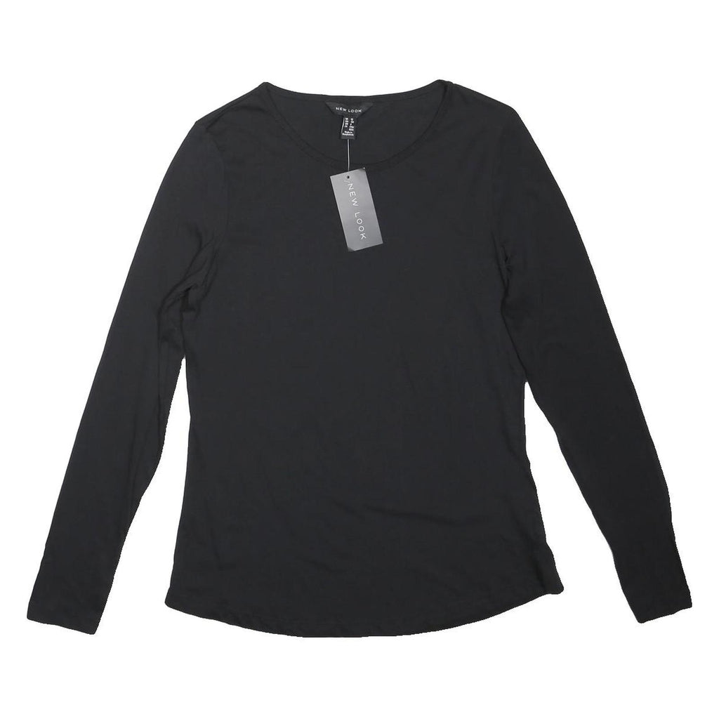 NEW LOOK Womens Black Basic Long Sleeve Round Neck Top UK 12 Cotton Blend
