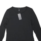 NEW LOOK Womens Black Basic Long Sleeve Round Neck Top UK 12 Cotton Blend