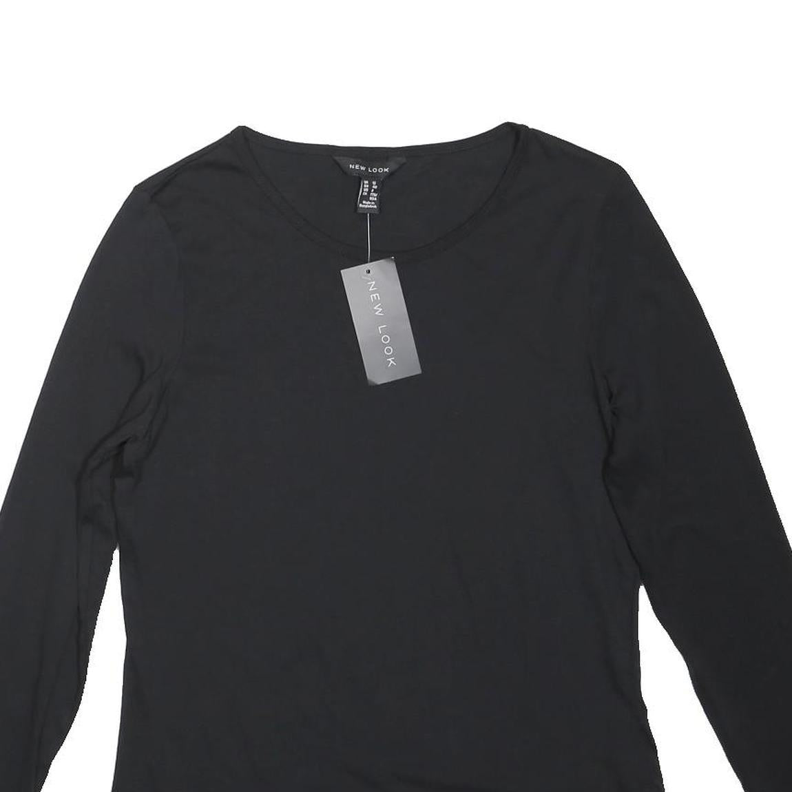 NEW LOOK Womens Black Basic Long Sleeve Round Neck Top UK 12 Cotton Blend